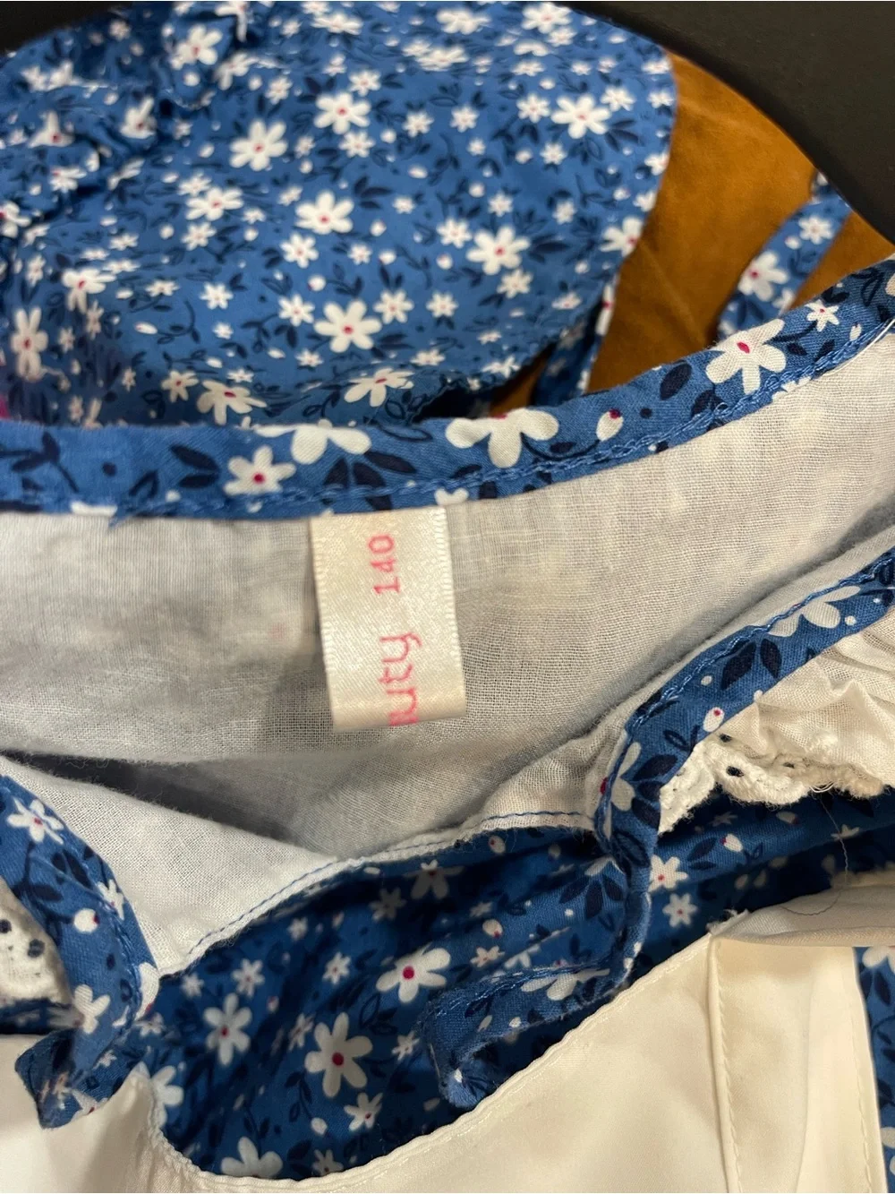 Blue Floral Pioneer Girls Costume White Apron Bonnet pilgrim little house 8-10